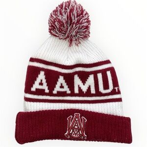 Vintage rare AAMU Bulldogs  Adult Pom-Pom Beanie - burgundy and White